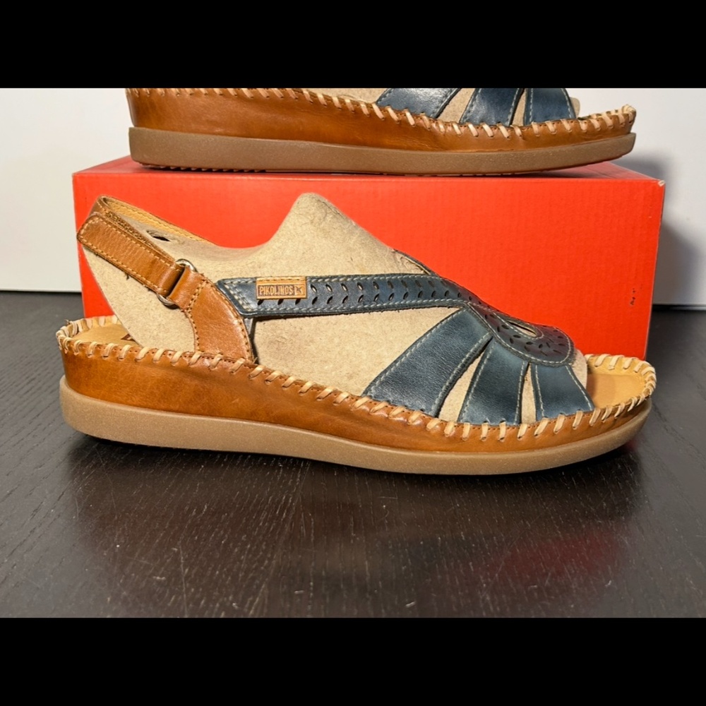 Pikolinos Cadaques Leather Sandals Shoes Sapphire Blue/Brown Womans EU 42/US 11